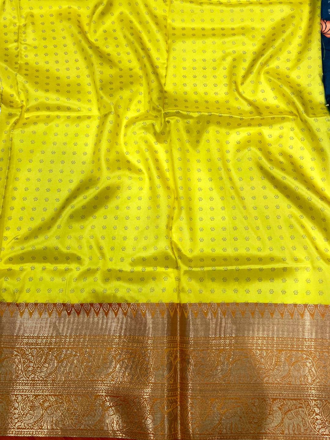 Navy Blue Floral Printed Banarasi Saree