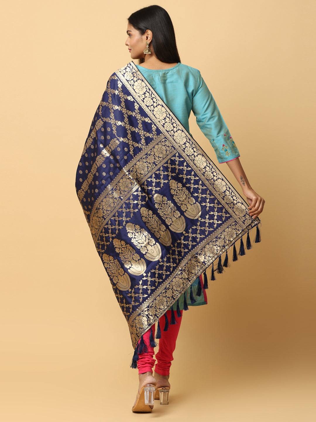 Elegant silk blend dupatta with intricate woven patterns