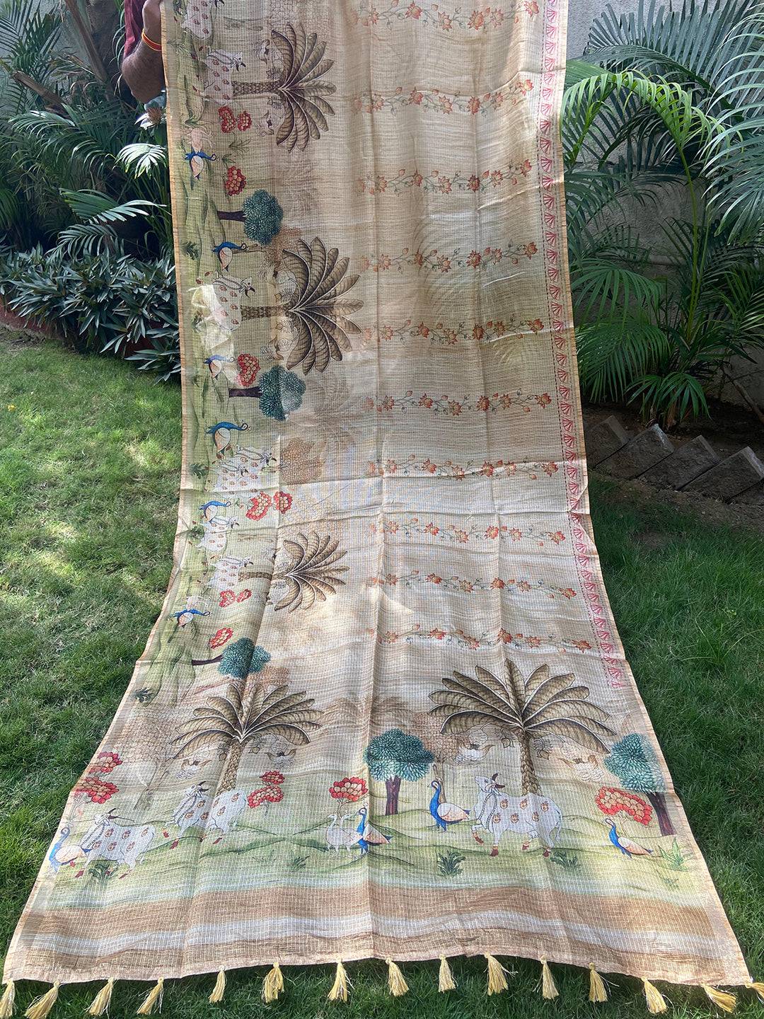 Soft Kota Doriya Silk Saree with Pichwai Prints & Rich Pallu