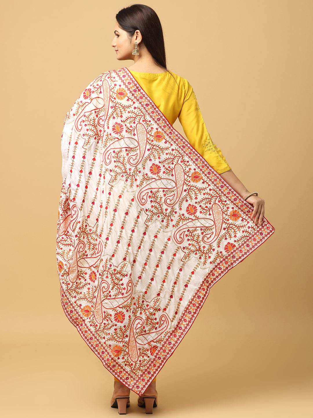 Back view of White Poly Chiffon Pashmina Dupatta