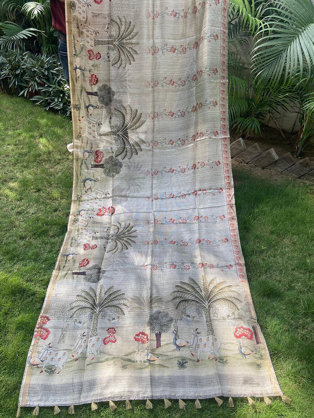 Soft Kota Doriya Silk Saree with Pichwai Prints & Rich Pallu