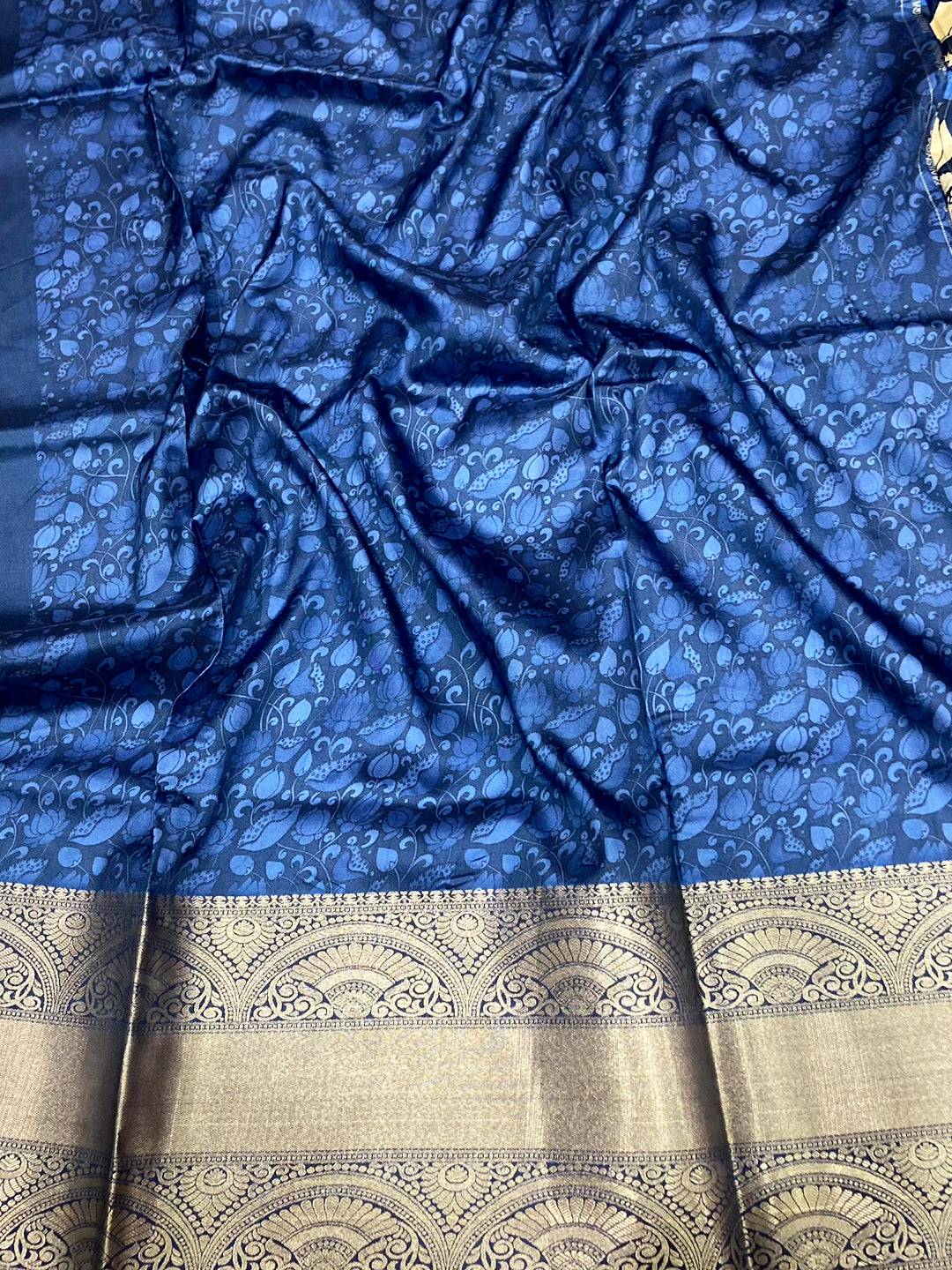 Royal Blue Digital Kalamkari Banarasi Saree