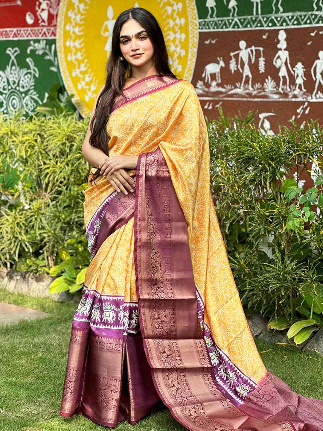 Traditional Soft Silk Bandhej Saree with digital print