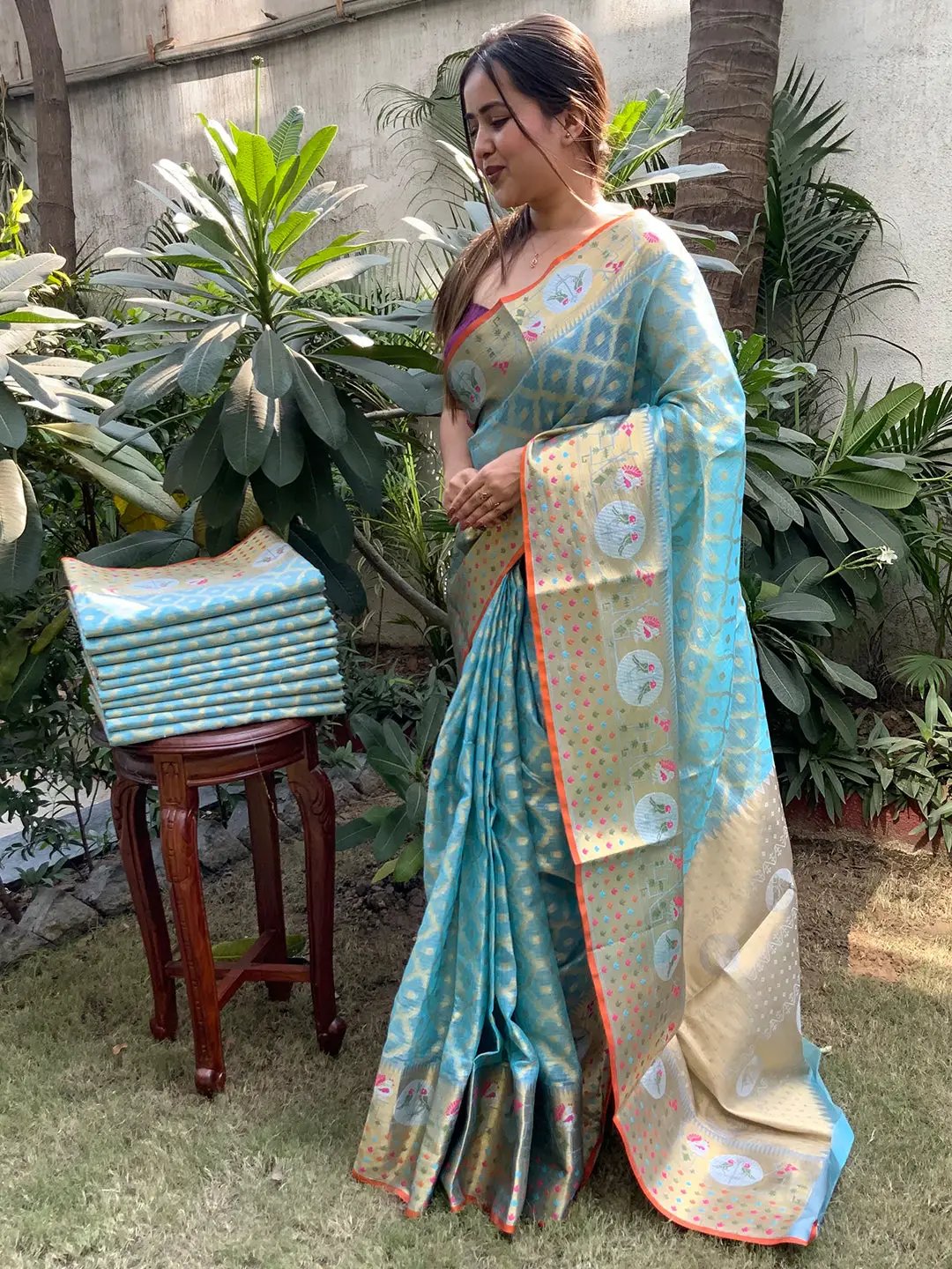Elegant Kota Doria Silk Saree with traditional patterns