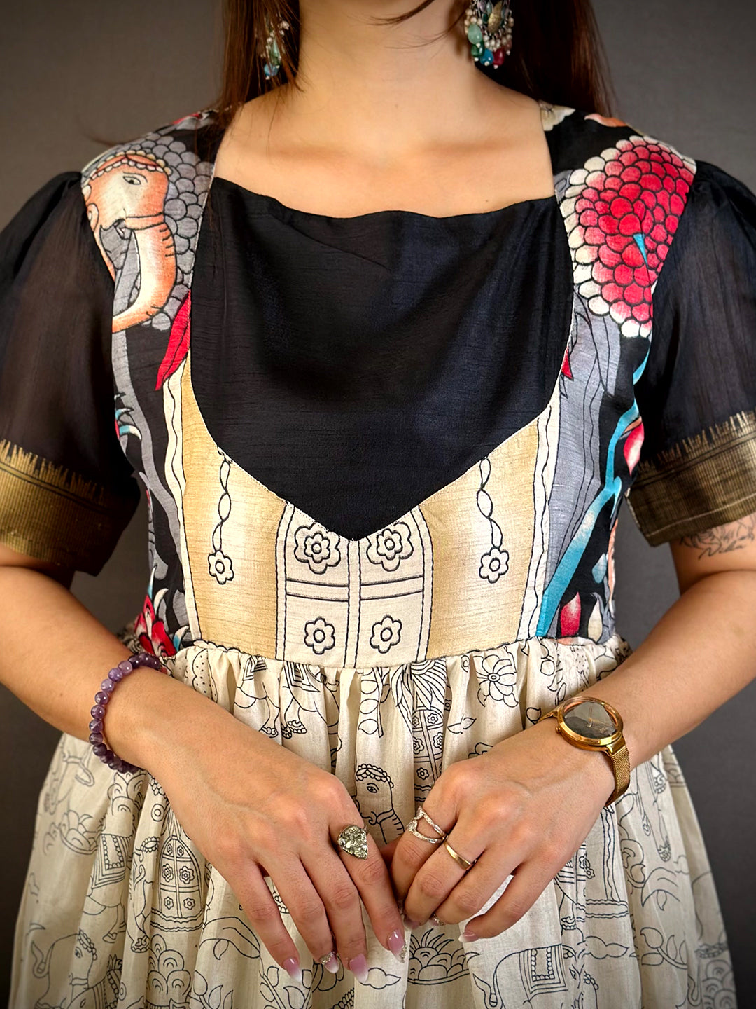 Elegant Square Neck Kota Doriya Dress