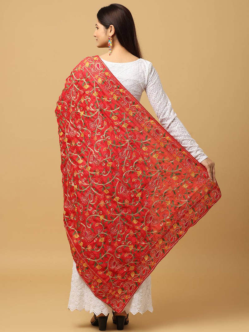 Red Scattered Floral Pashmina Dupatta