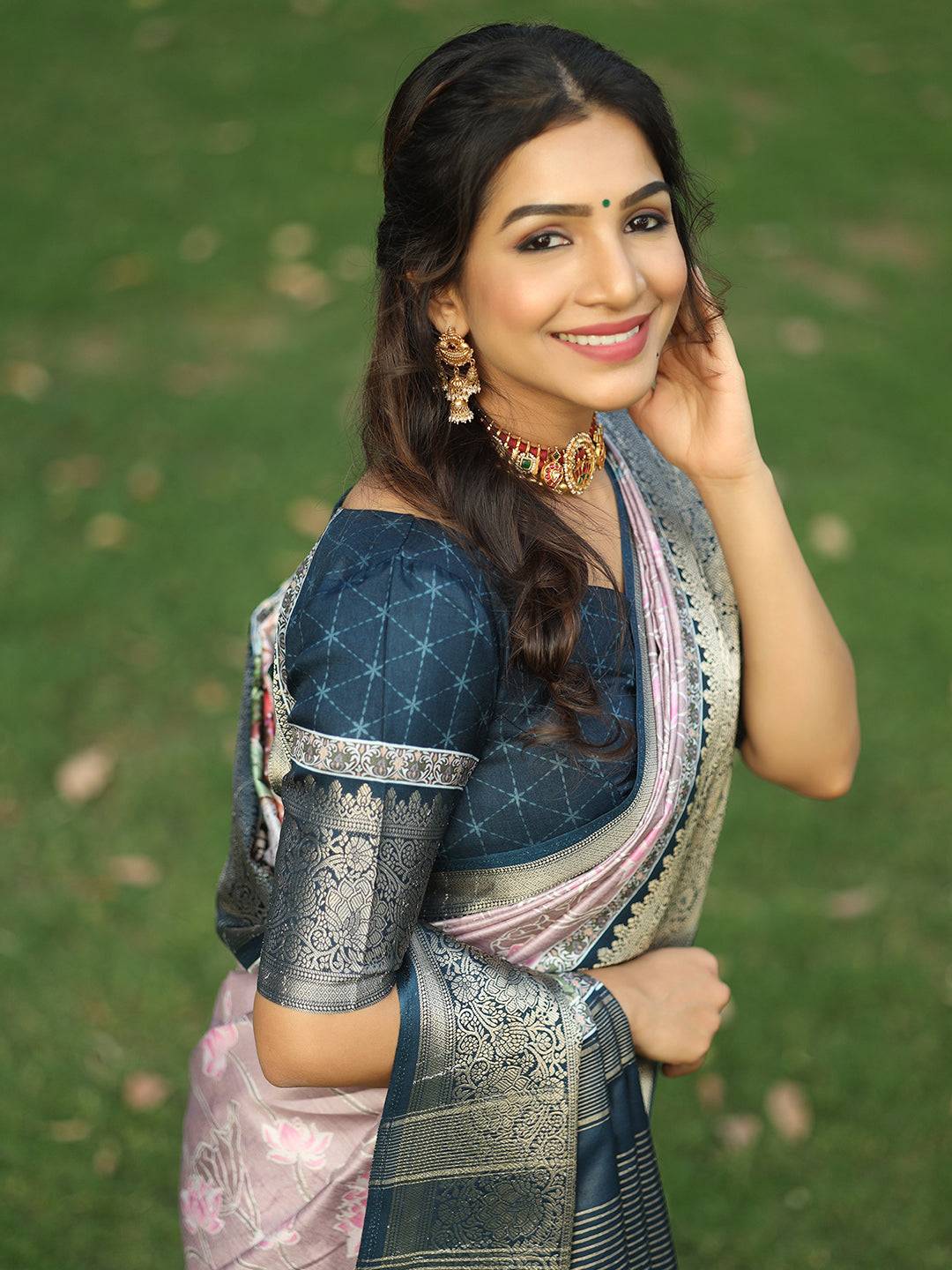 Light Purple Batik Pen kalamkari Saree With Zari Weaving