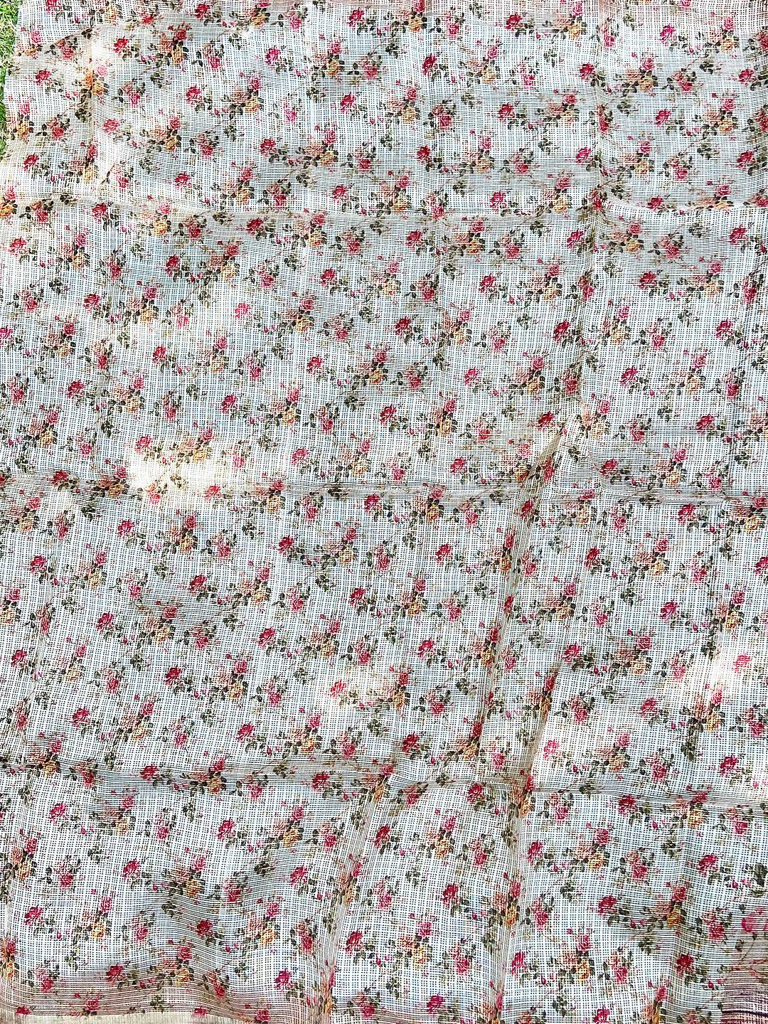 Soft Kota Doriya Silk Saree With Flower & abstect Prints