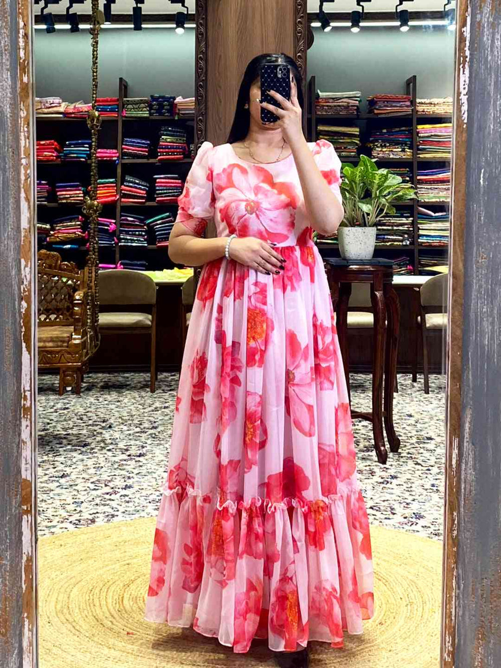 Baby Pink Floral Georgette Dress