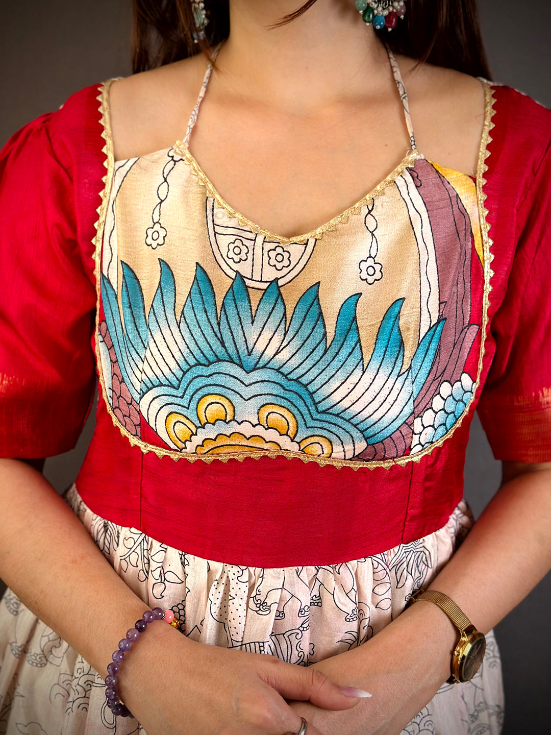 Elegant V Neck Strap Kota Doriya Dress