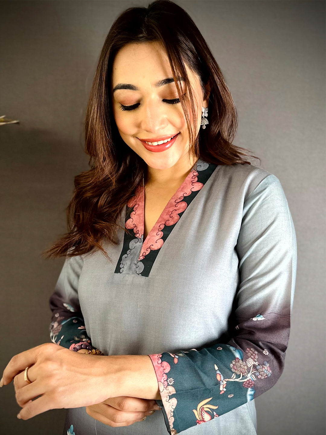 V Collar Neck Kalamkari Art Kurti