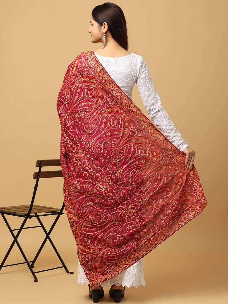 Wine Dense Paisley Pashmina Dupatta