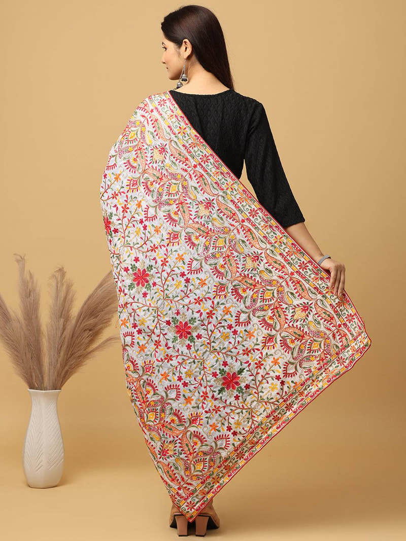 Ivory Multicolour Floral Pashmina Dupatta