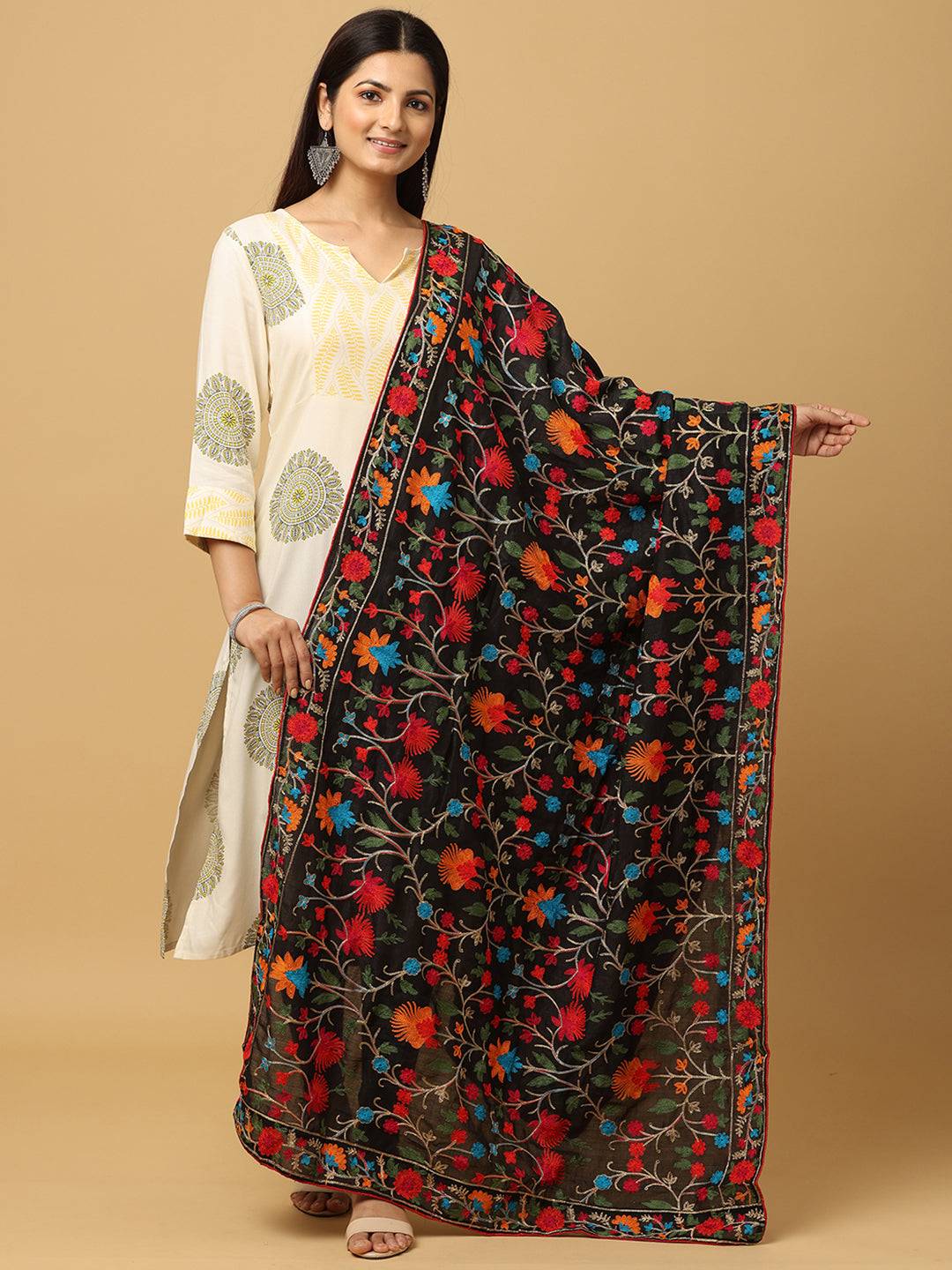 Stylish Poly Chiffon Dupatta with vibrant threadwork design