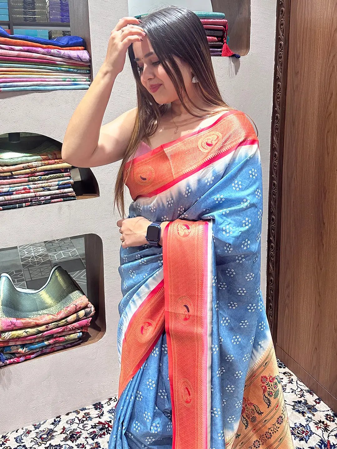 Traditional Paithani saree featuring Bandhej print and Minakari pallu