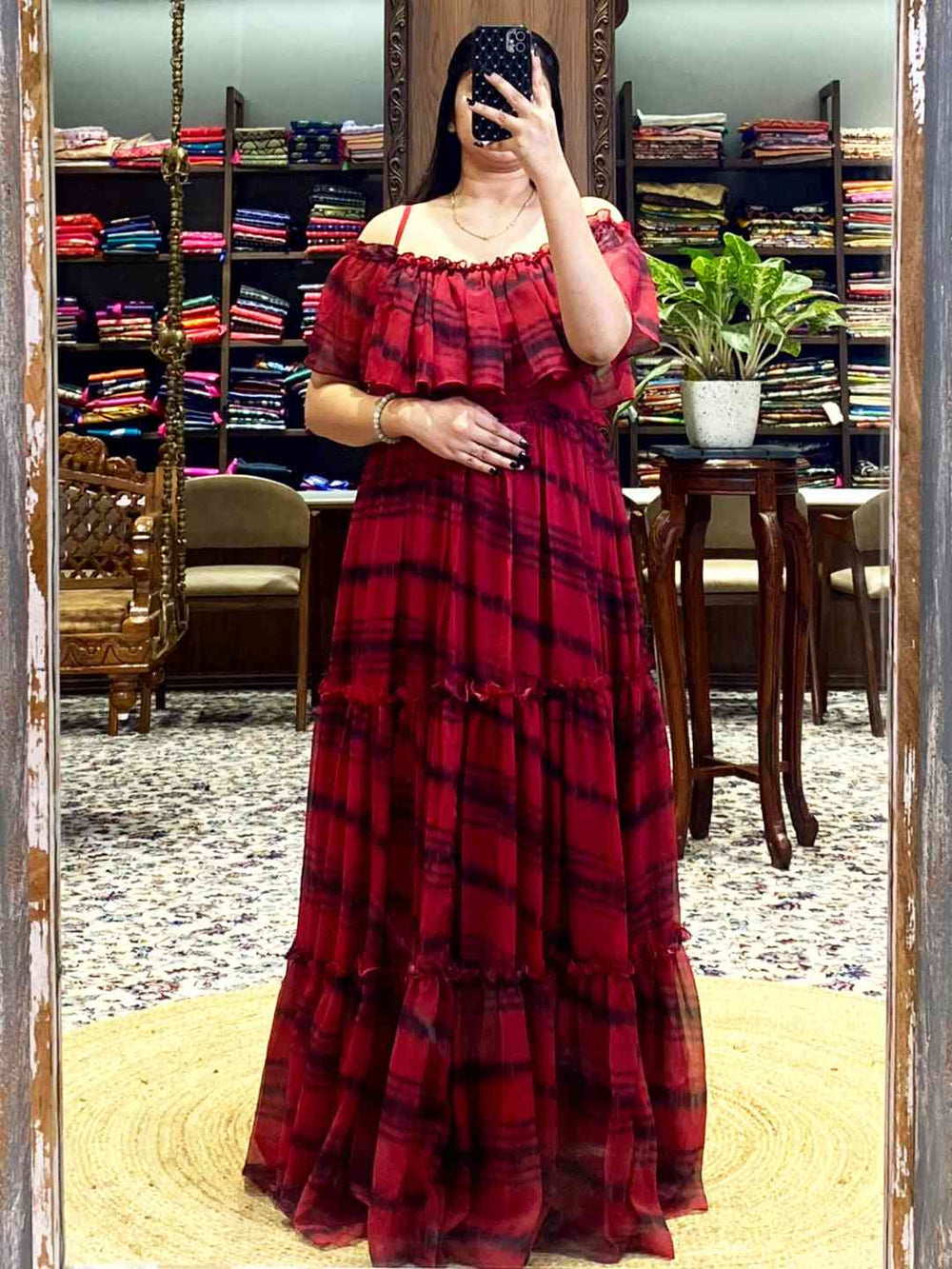 Tartan Print Off-Shoulder Ruffle Dress