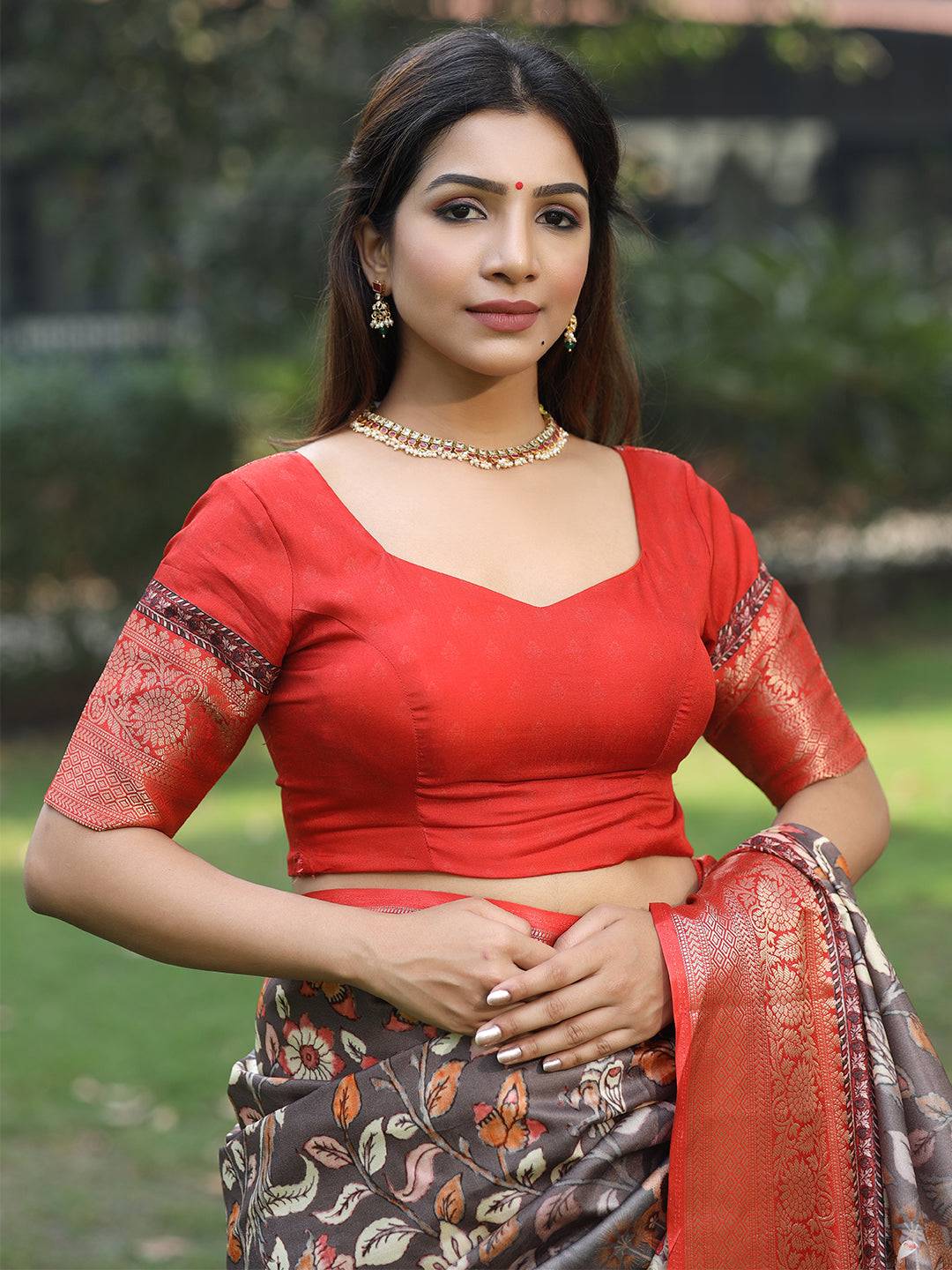 Grey Ajrak Block & Hand Kalamkari Print Pure Viscose Saree