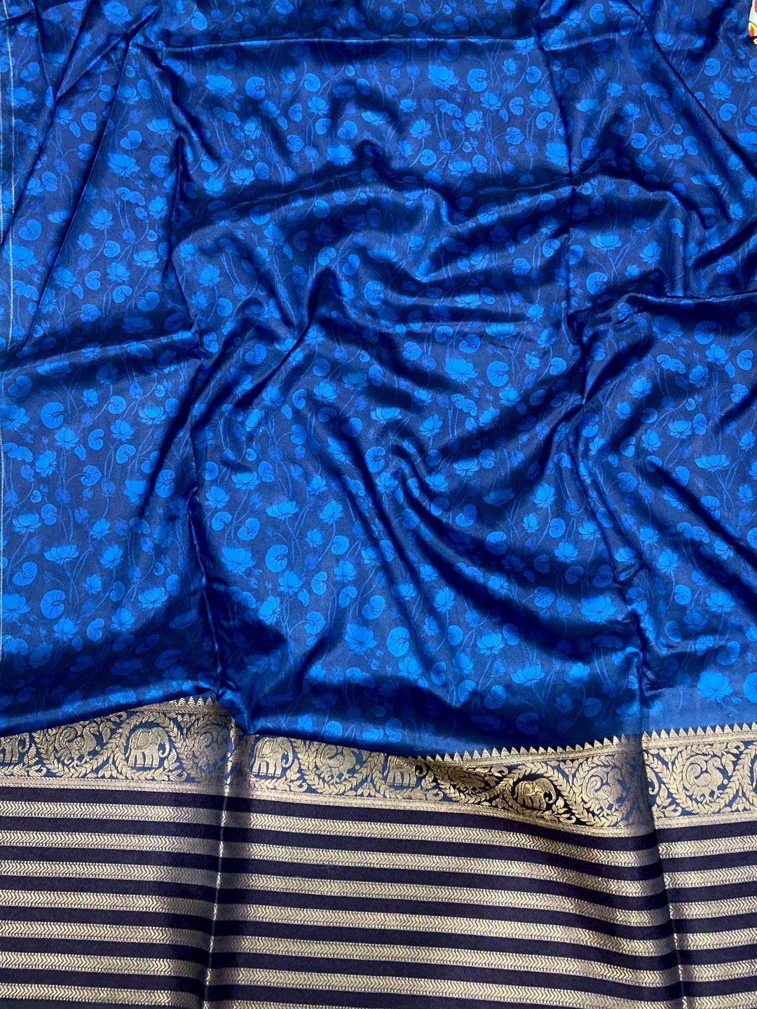 Blue Kalamkari Digital Print Pattu Saree