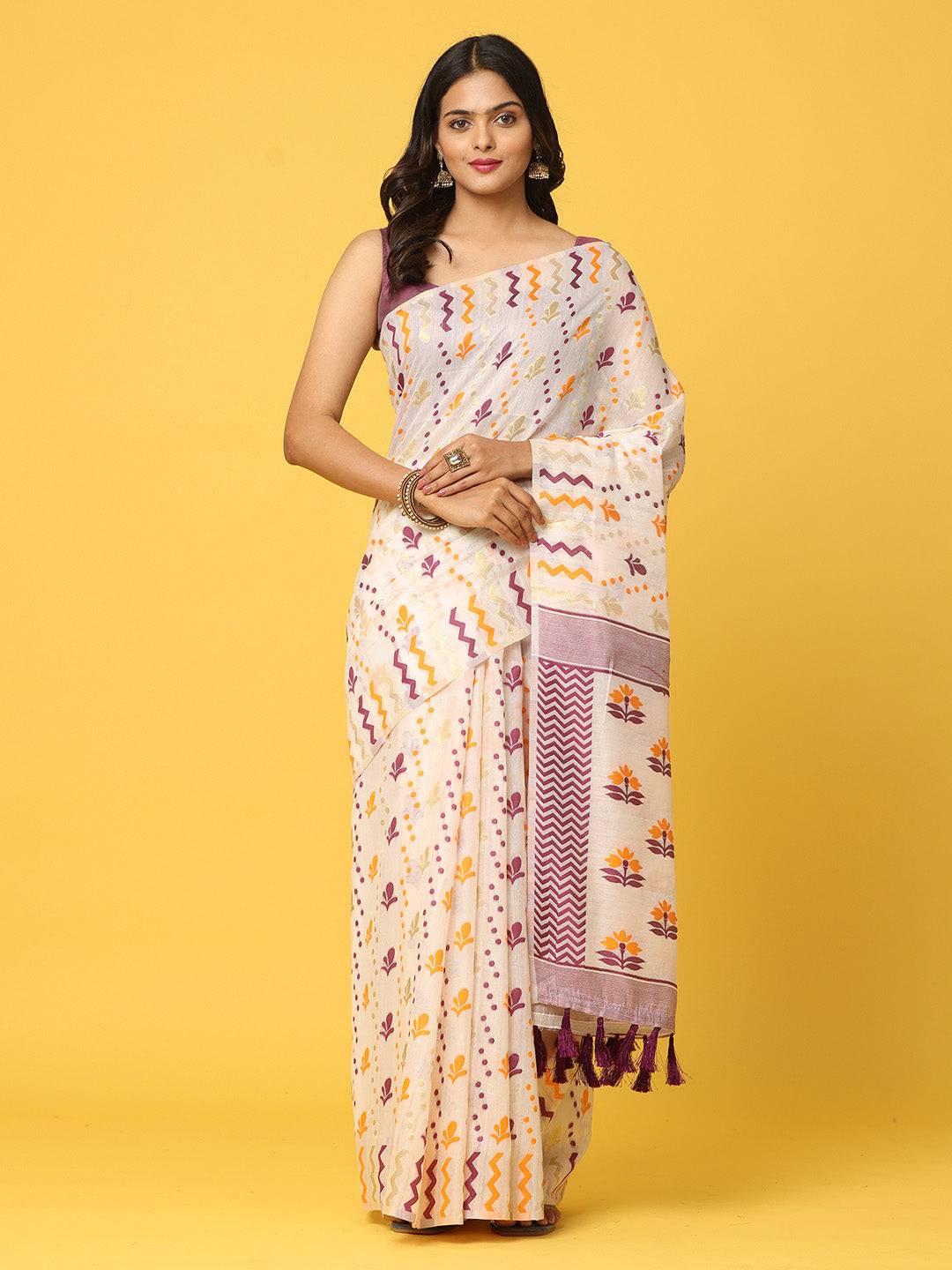 Dhakai Jamdani Cotton Silk Saree