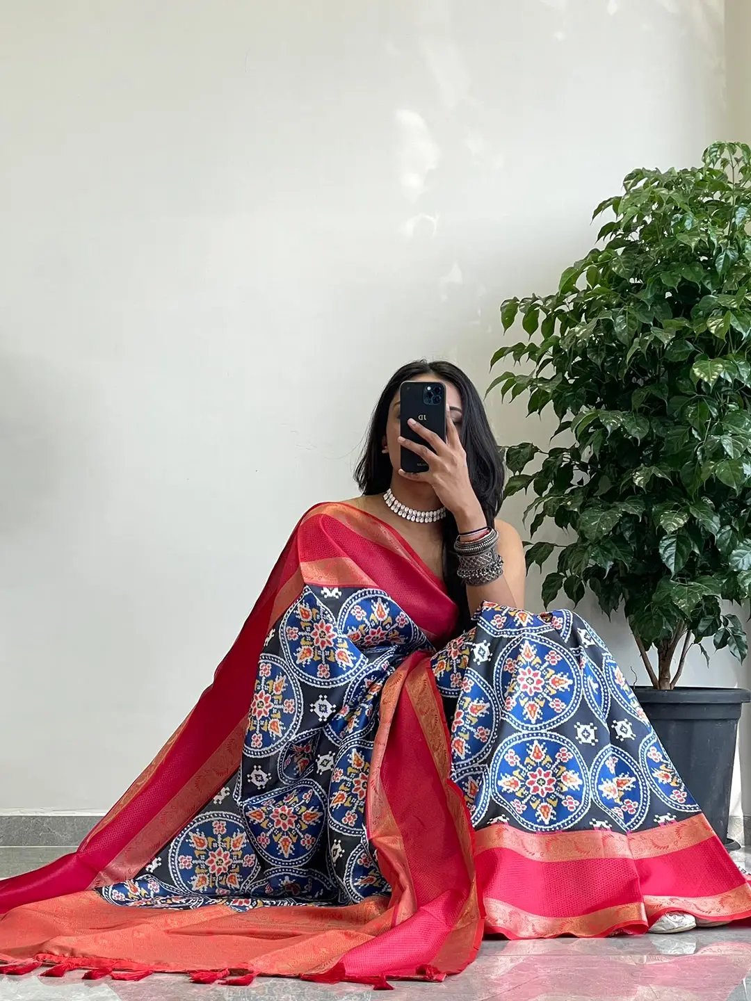 Beautiful Pochampally print saree with soft silk texture