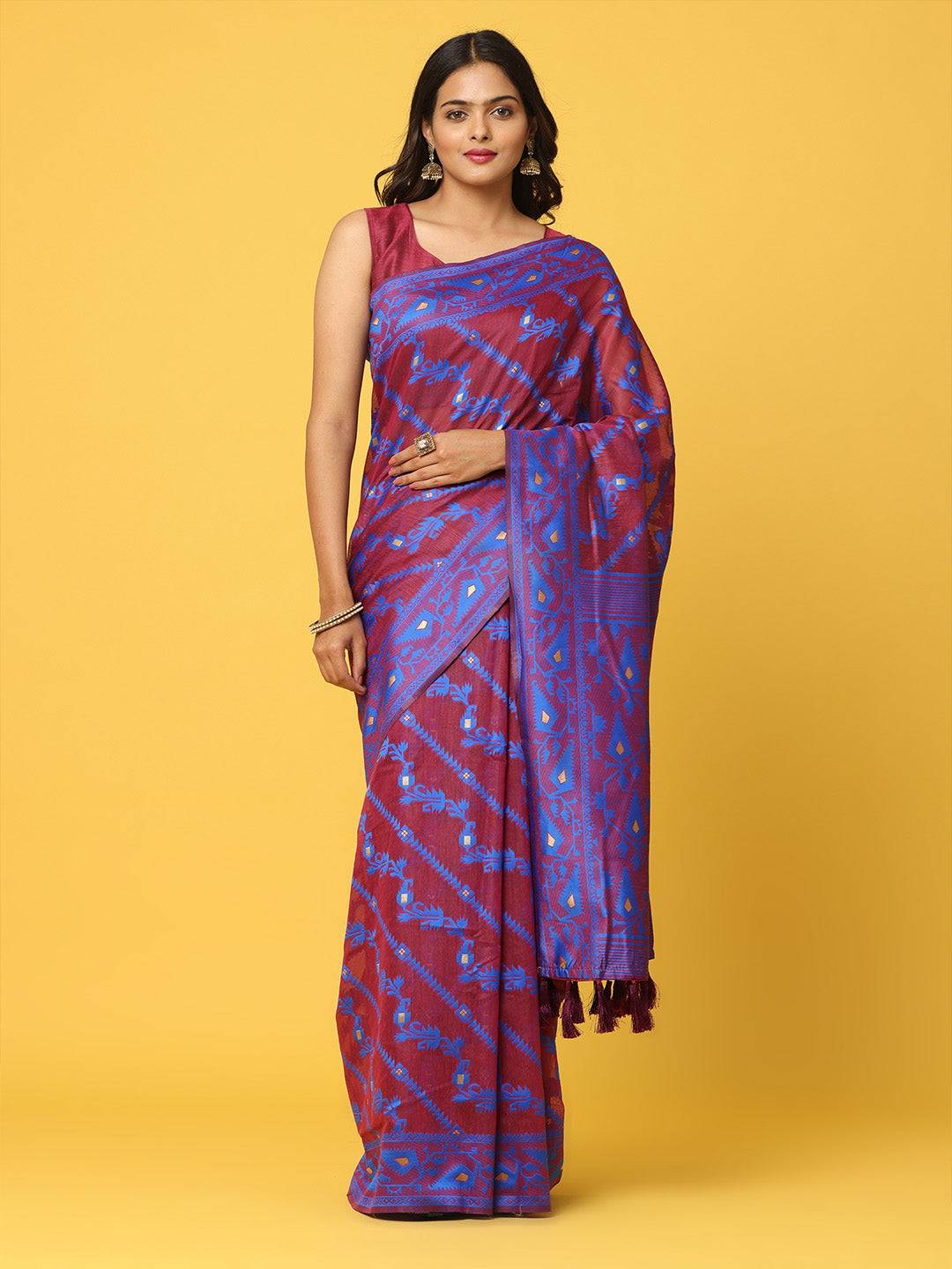 Dhakai Jamdani Cotton Silk Saree