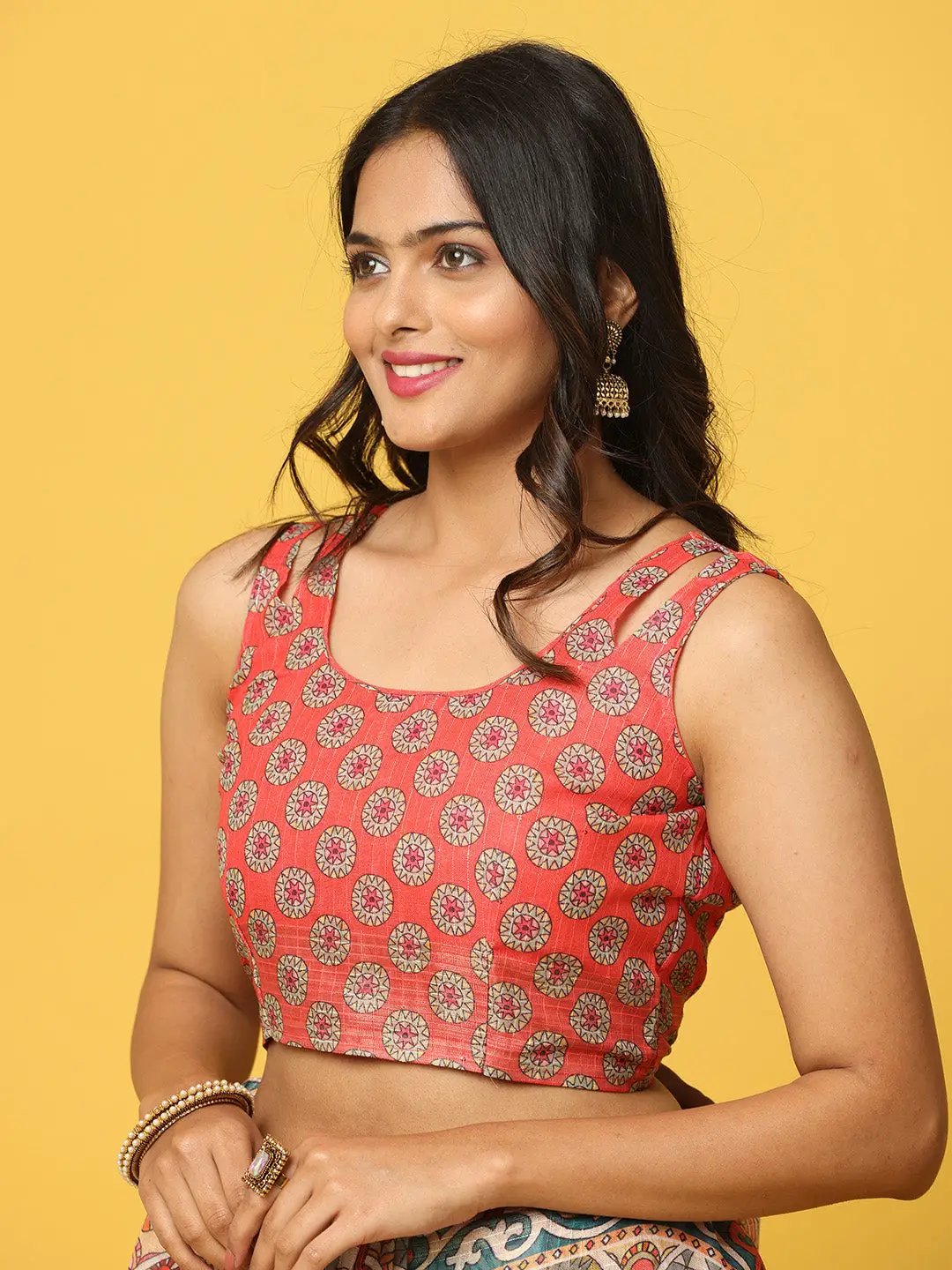 Soft Linen Kalamkari Block Print With Sequin Border