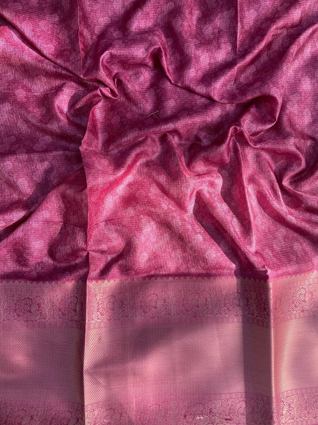 Pink Kota Doriya saree with intricate gold zari border