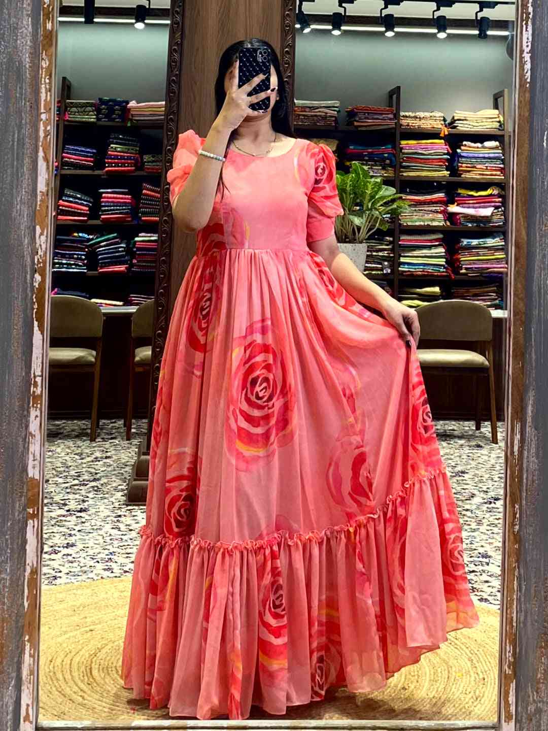 Coral Floral Georgette Dress