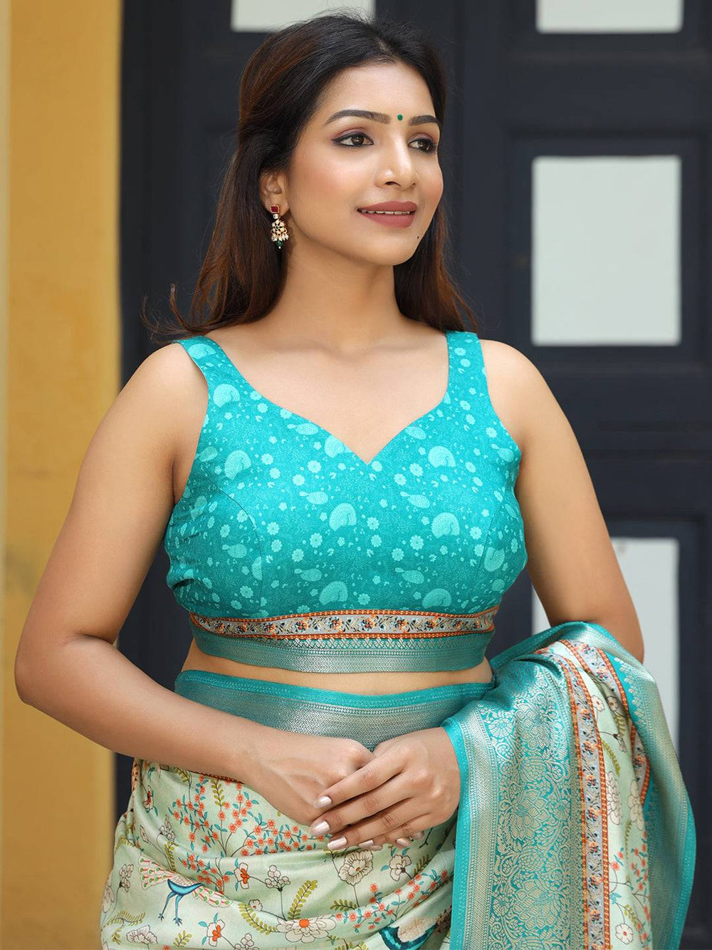 Pista Ajrak Block & Hand Kalamkari Print Pure Viscose Saree