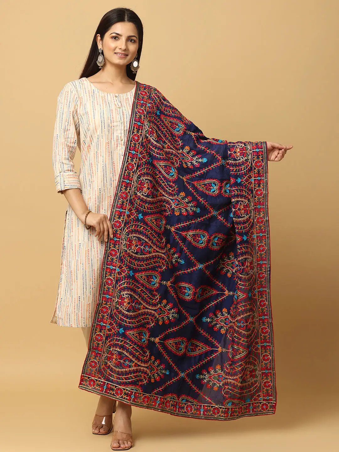 Stylish Poly Chiffon Pashmina Dupatta with Threadwork