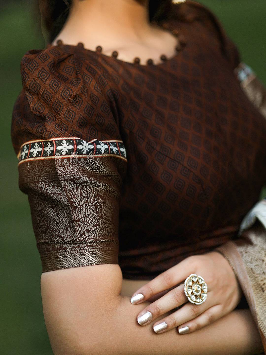 Silver Batik Pen kalamkari Saree With Zari Weaving Pallu