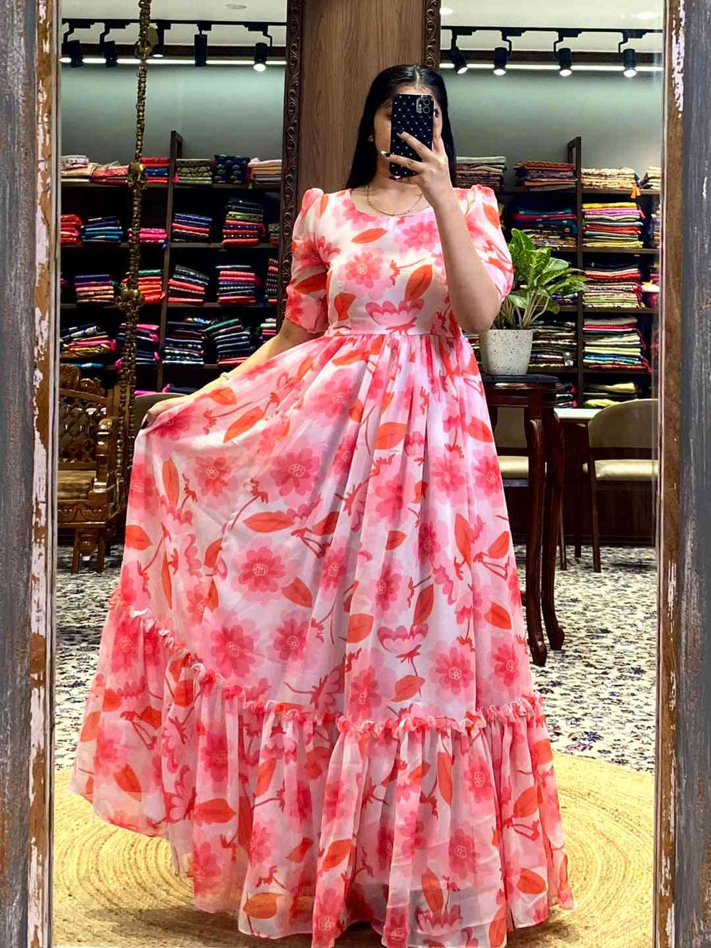 White Floral Georgette Dress