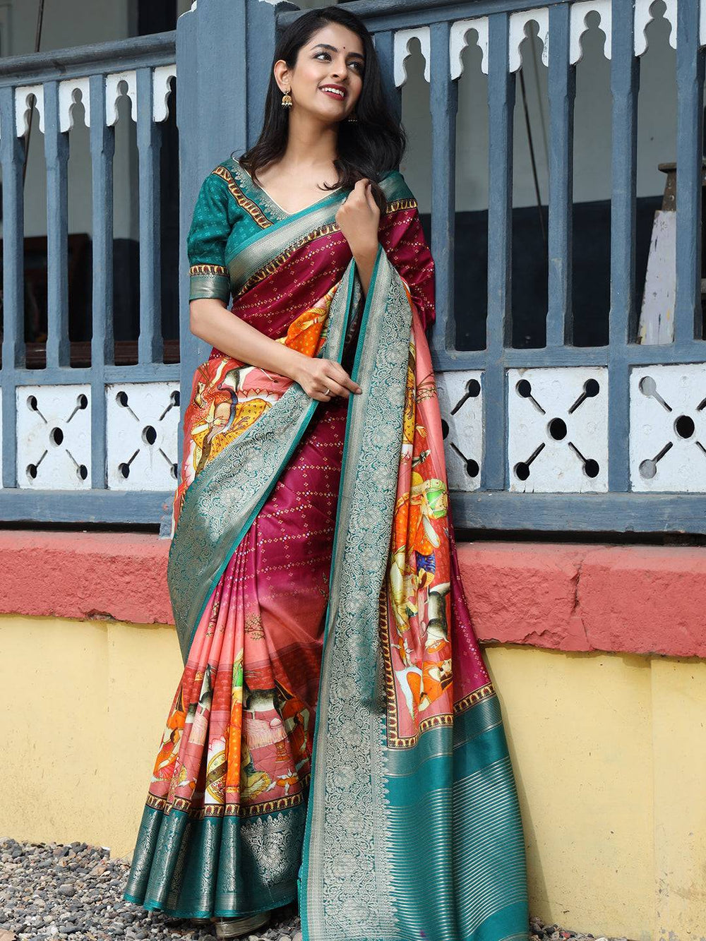 Rani Pure Viscose Dola Silk Saree with Bhandhej Print
