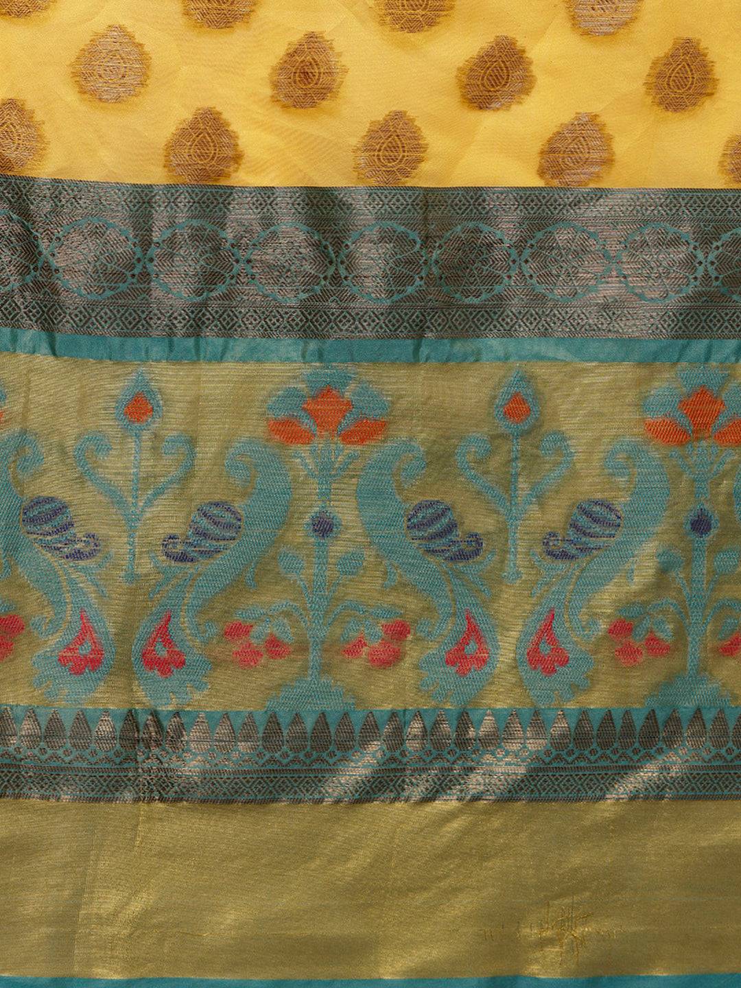 Vibrant Yellow Ethnic Motifs Banarasi Silk Saree