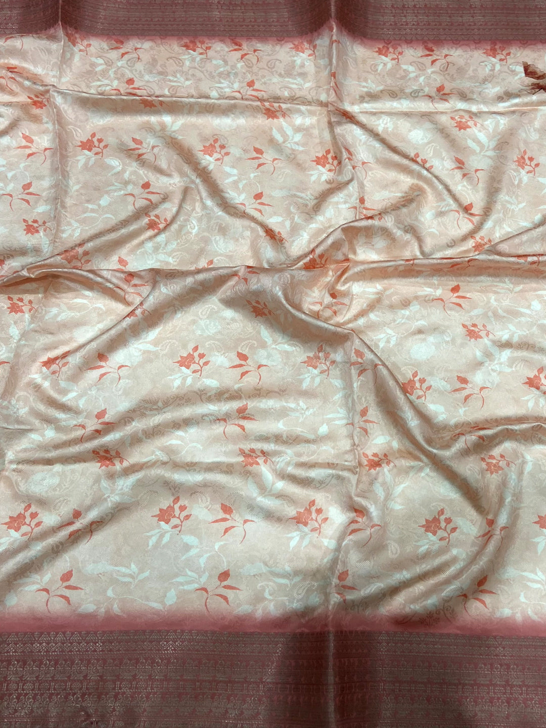 Peach Digital Print Soft Dola Silk Saree