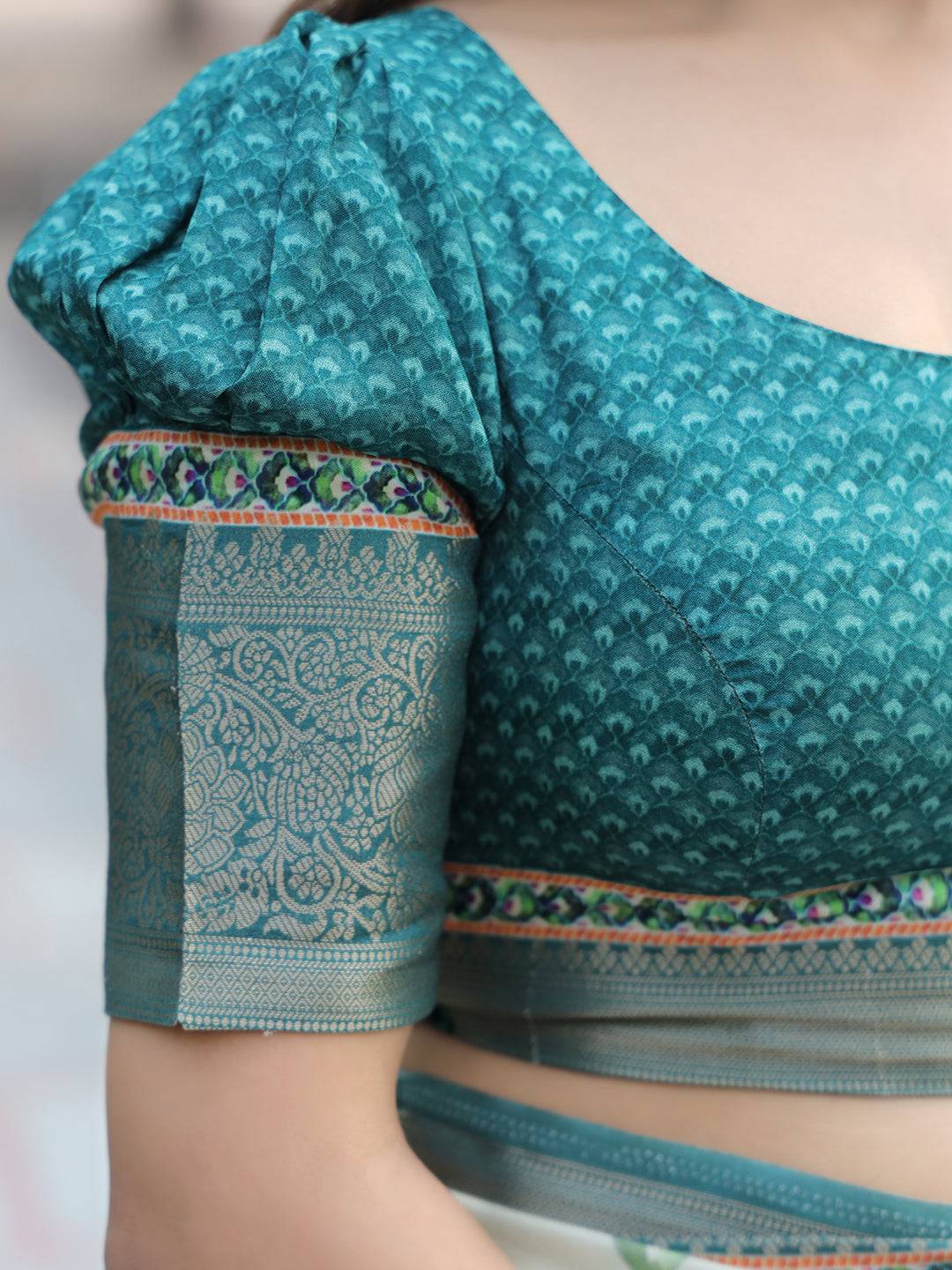 Light Green Colour Phulkari Design Zari Weaving Pallu Saree