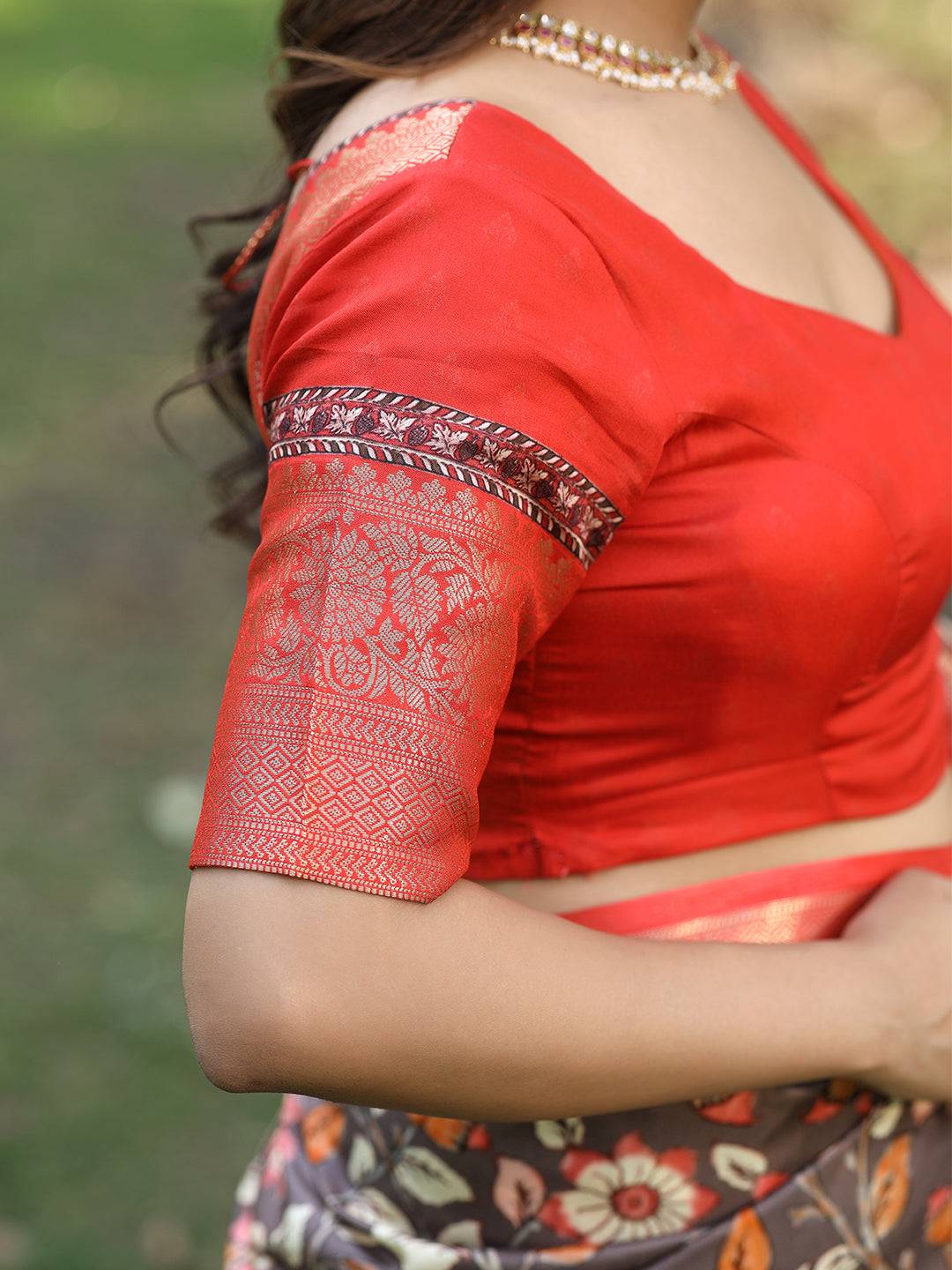 Grey Ajrak Block & Hand Kalamkari Print Pure Viscose Saree