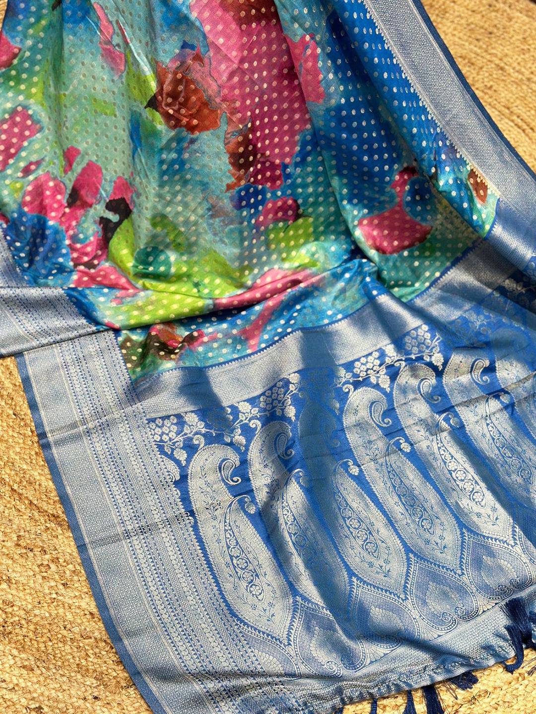 Dark Blue Banarasi Ombre Print Saree