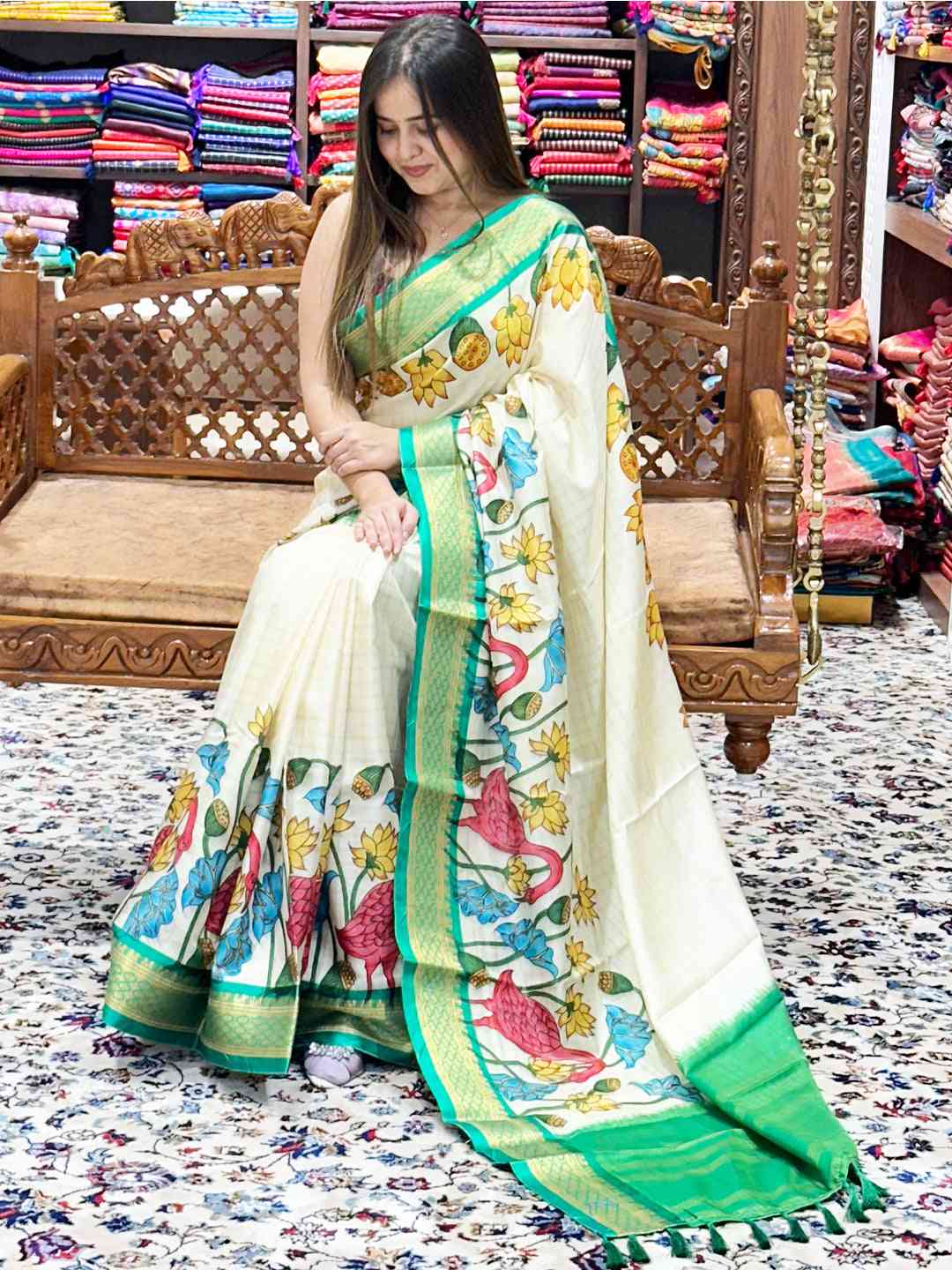Graceful Uppada Silk Saree showcasing Kalamkari digital print
