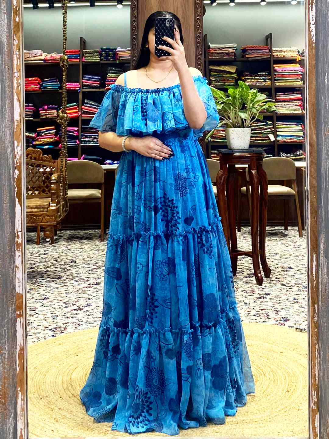 Blue Georgette Floral Print Dress