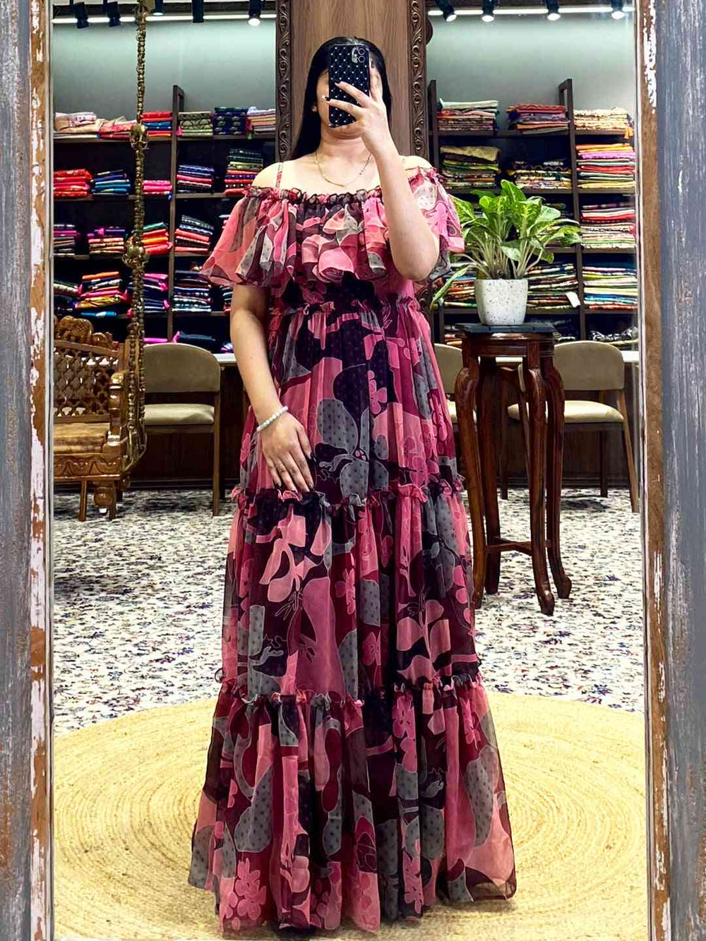 Brown Georgette Abstract Dress