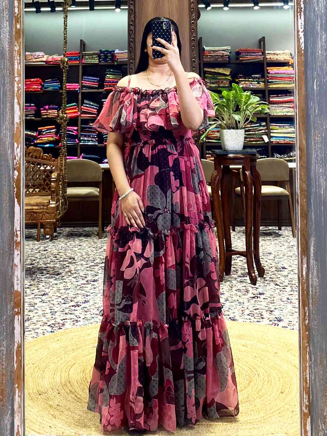 Brown Georgette Abstract Dress