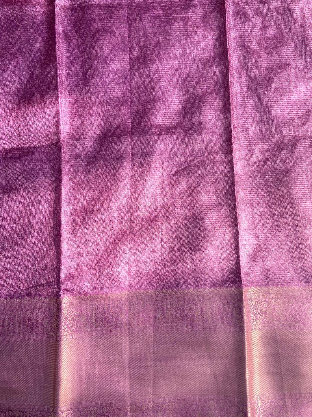 Plain lavender fabric with subtle zari border detail