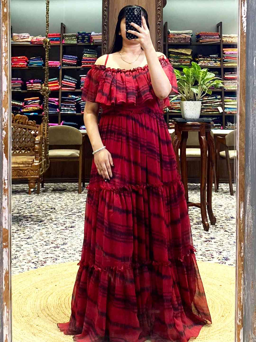 Tartan Print Off-Shoulder Ruffle Dress