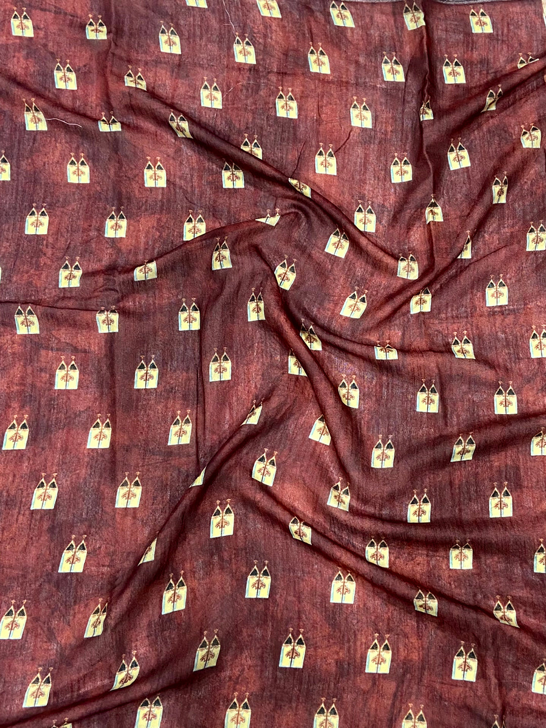 Red Linen Block Kalamkari Print Saree