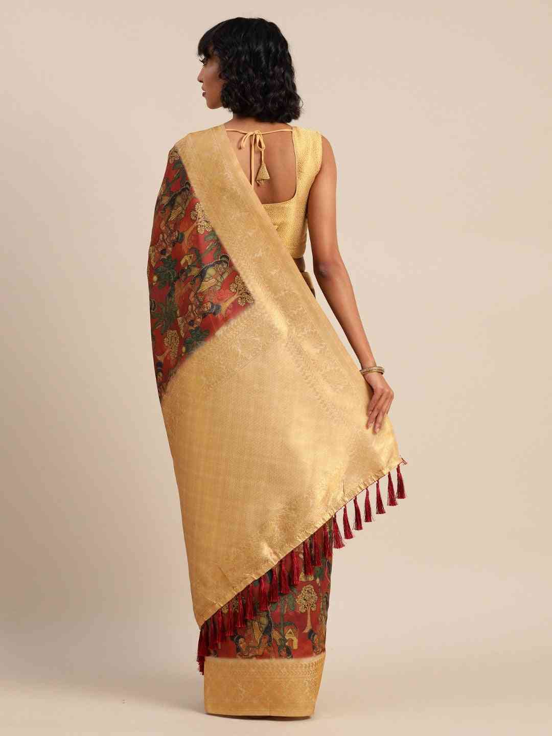 Beautiful Red Colour Kalamkari Printed Festive Saree