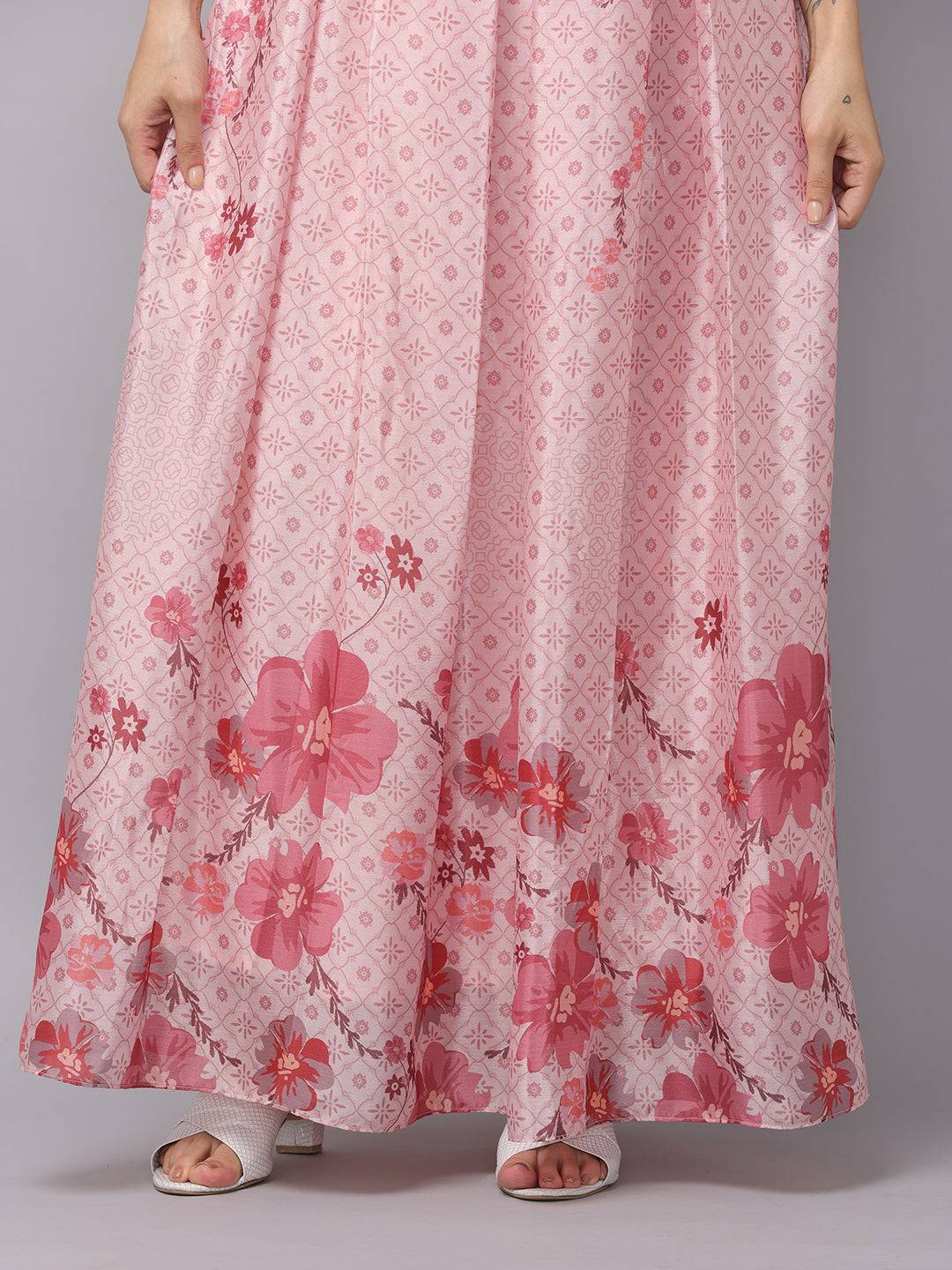 Close-up of pink floral Enchantment Corset Dress hem