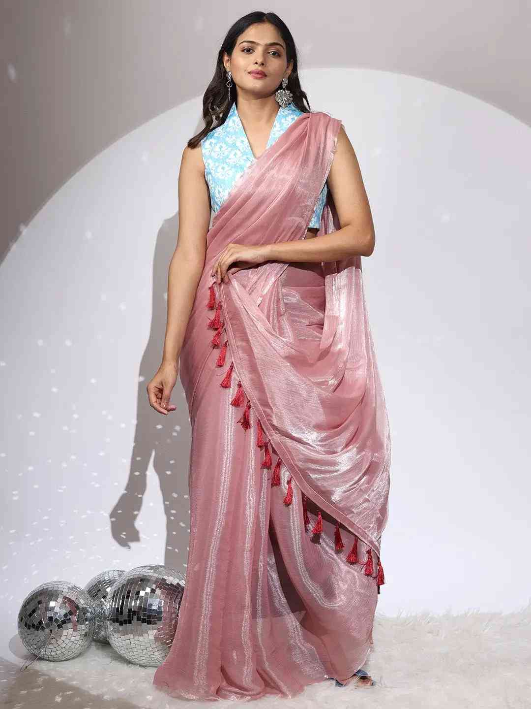 Chiffon Dual Tone Party Wear Designer Saree