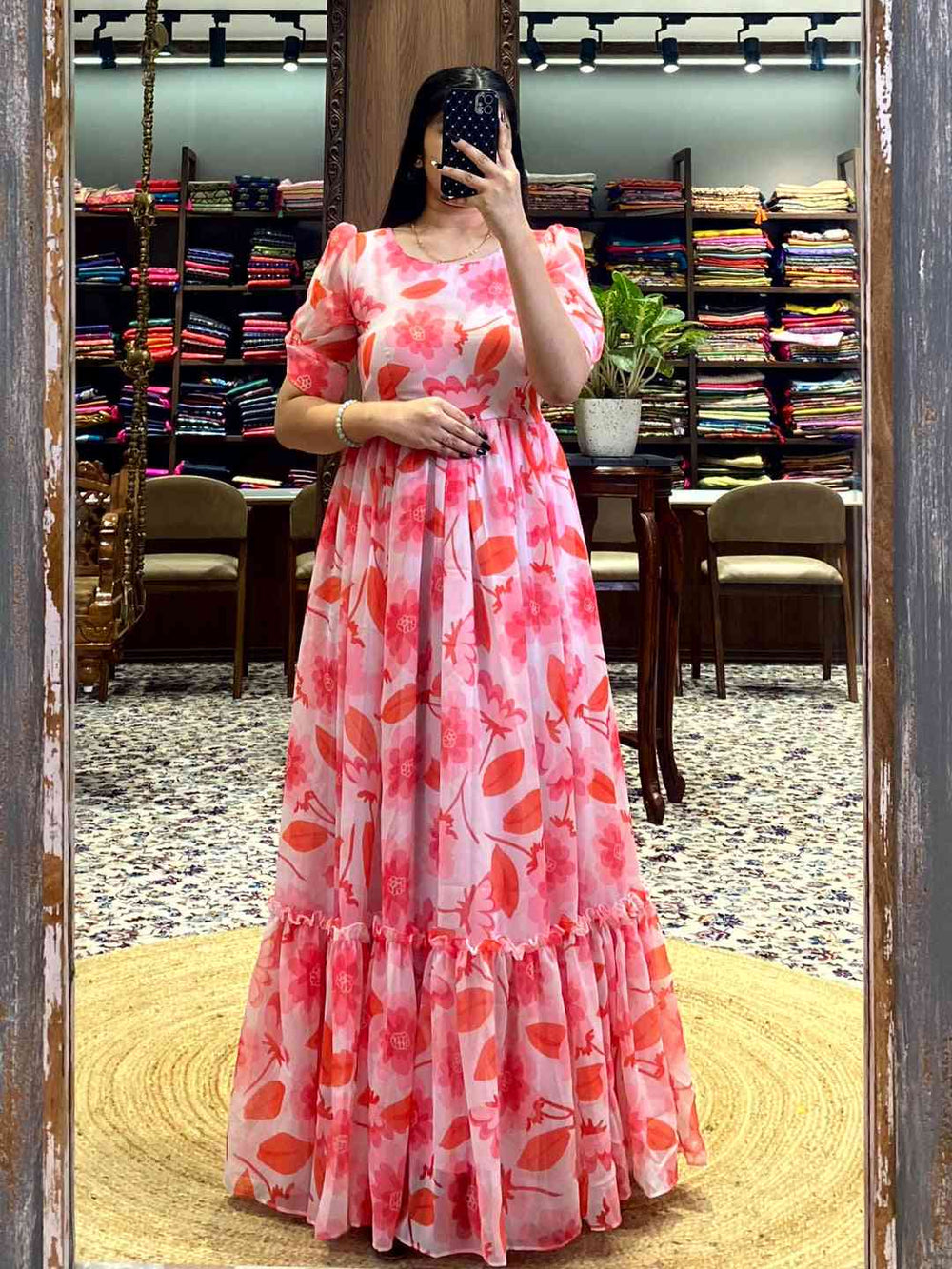 White Floral Georgette Dress