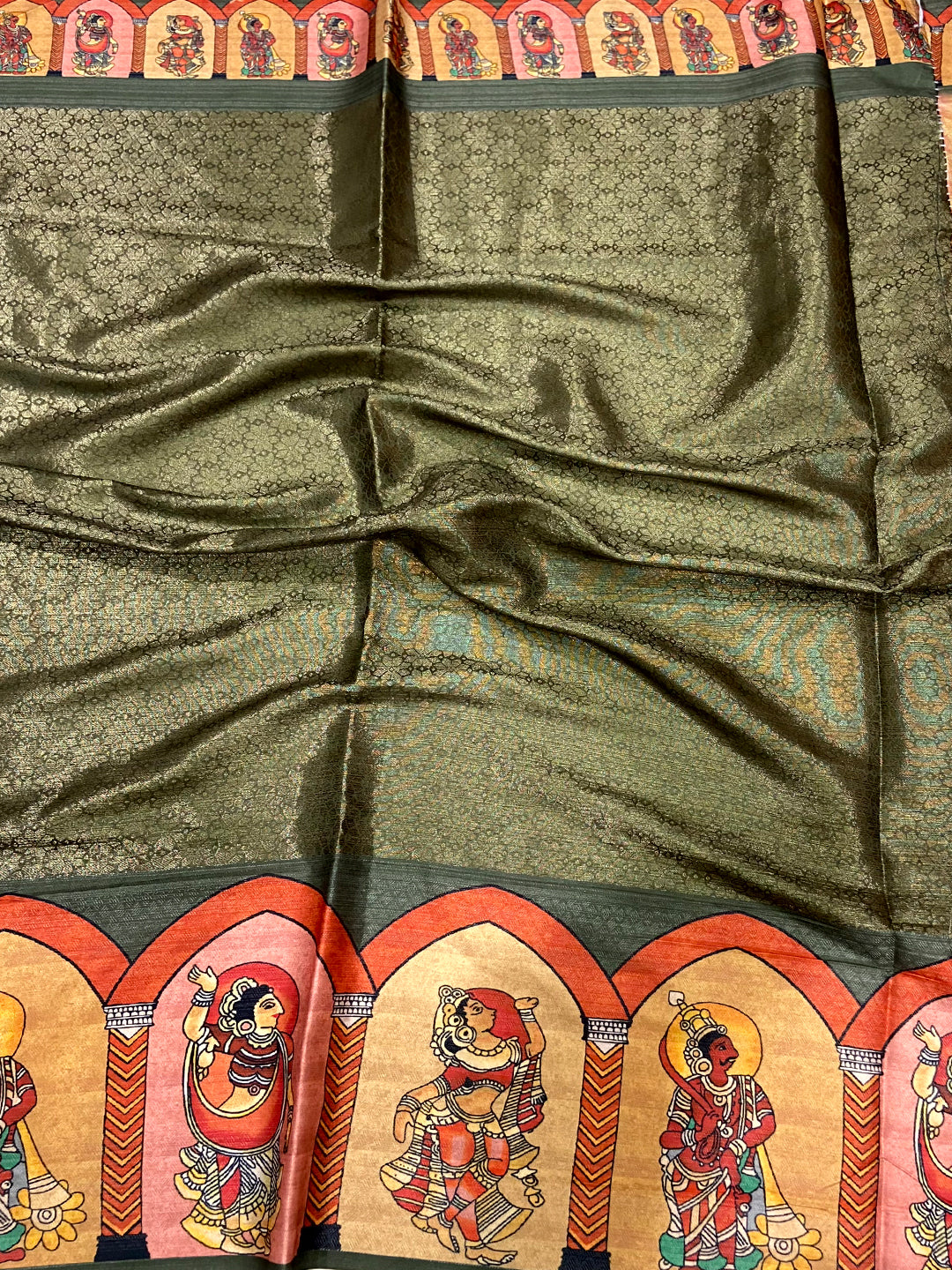 Mustard Yellow Madhubani Print Soft Silk Saree
